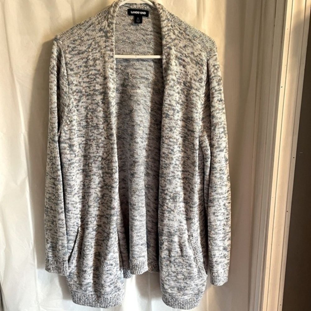 Lands End‎ Knit Chunky Open Front Variegated Rainbow Cardigan Women’s Size Large